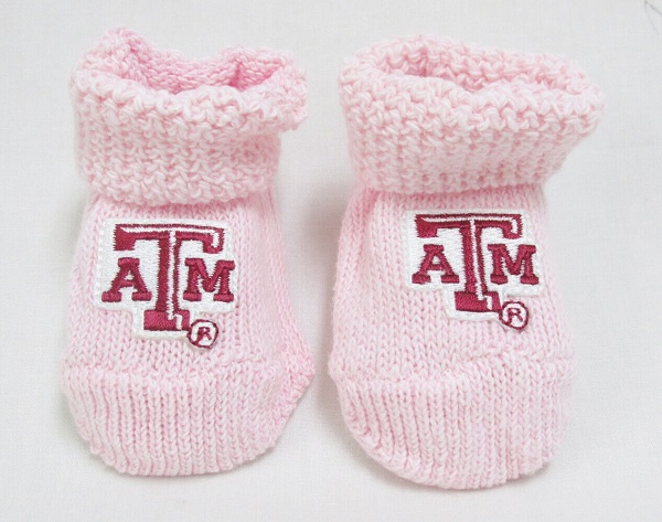 Texas A&M Aggie Branded Newborn Baby Pink Booties<br>(Click on picture for FULL DETAILS)